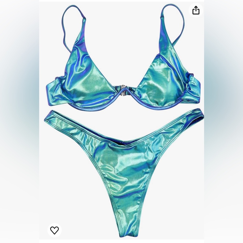 Sexy metallic blue scoop neck mermaid push up bikini